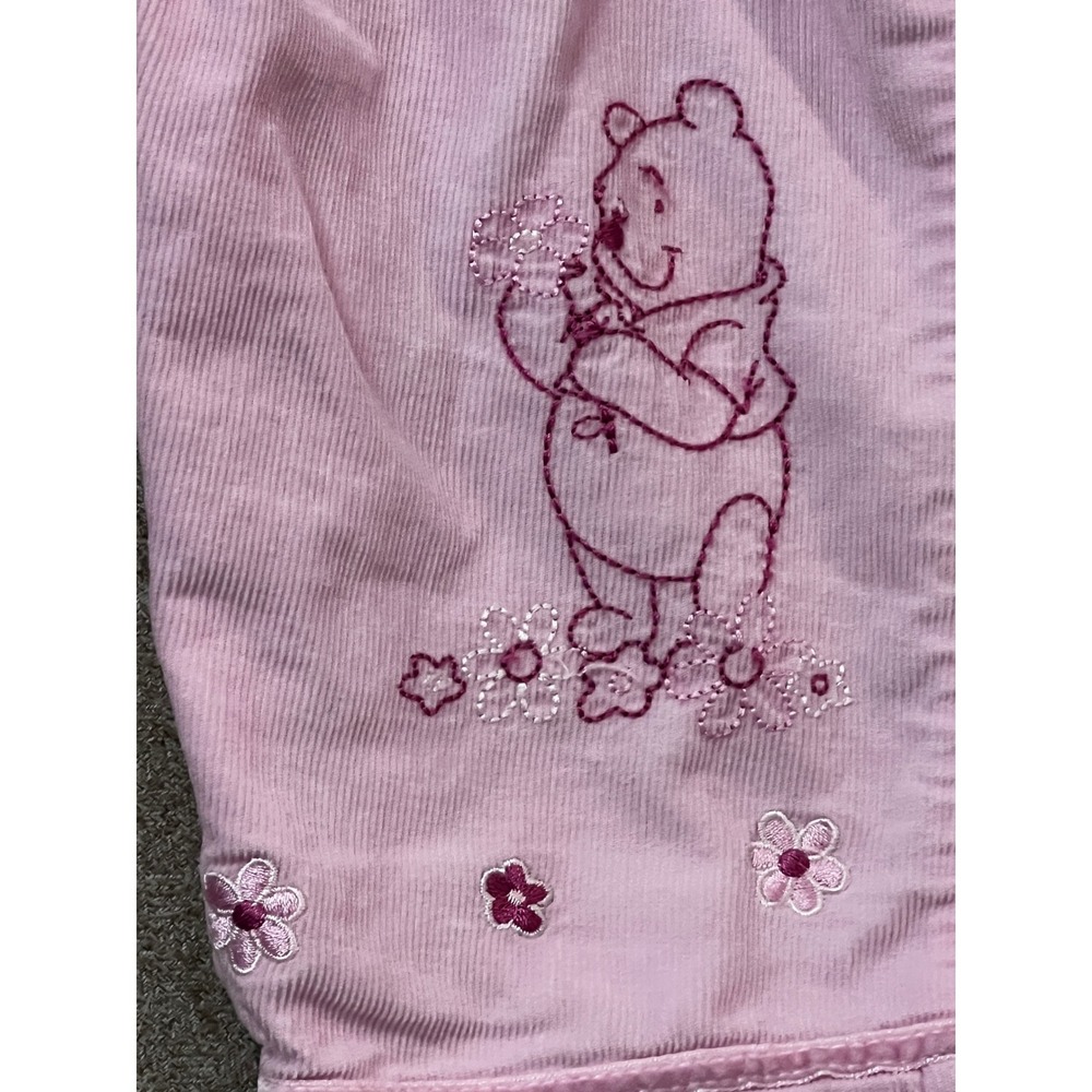 Disney Vtg Winnie the Pooh Pink Corduroy Overalls Floral Bodysuit 12M Y2K 90s - Picture 2 of 14